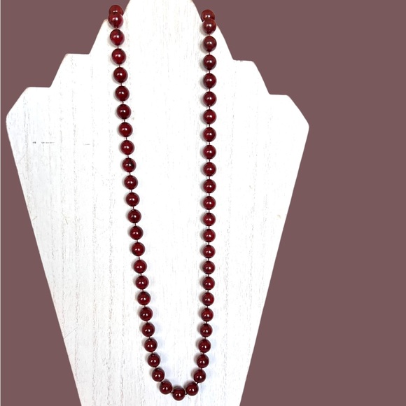 Sarah Coventry Long Necklace & Earrings Set Reddish Brown Marbled Vintage EUC - Picture 4 of 16